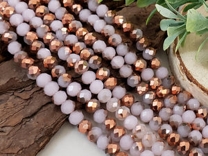 Opaque Pale Pink Copper Plated Crystals - 6x4mm - 15" Strand