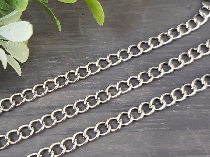 Non Tarnish Silver Rhodium - Stainless Steel Cable Chain - 5x4mm - 1ft/12