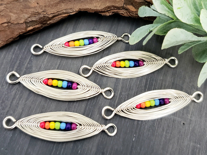Rainbow/Silver - Handwired Herringbone Links - 35x8mm - 2pcs