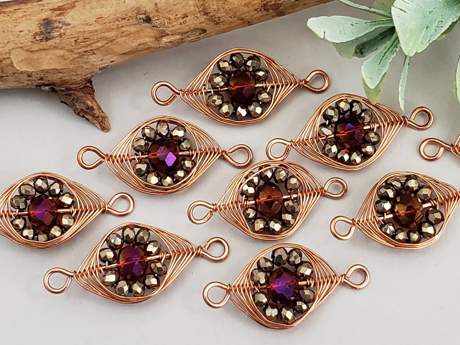 Rose Red Flower - Handwired Herringbone Links - 25mm - 2pcs