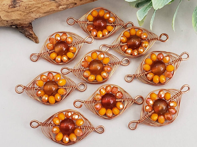 Carnelion Flower - Handwired Herringbone Links - 25mm - 2pcs