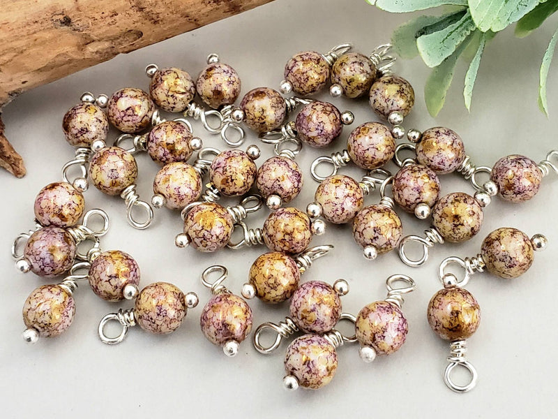 Chalk White Violet Senegal - Czech Druks Charms - 6mm - 10pcs