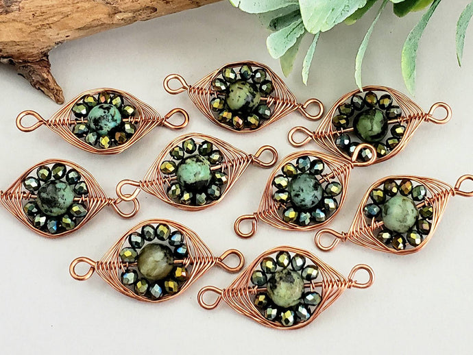 African Turquoise Flower - Handwired Herringbone Links - 25mm - 2pcs