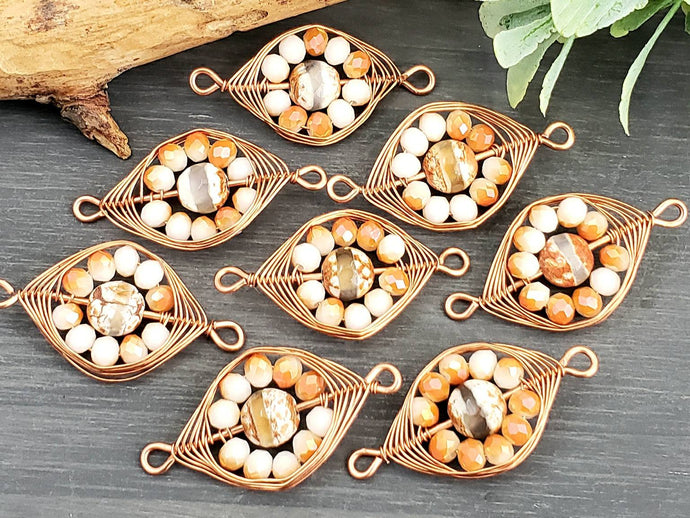 Dzi Flower - Handwired Herringbone Links - 25mm - 2pcs