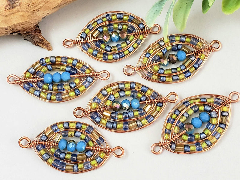 Blue Mozaic - Handwired Herringbone Links - 35mm - 2pcs