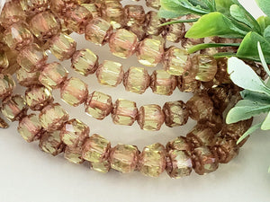 Lt Peridot Copper Edge - Czech Cathedral Beads - 6mm - 5" Str/20pcs