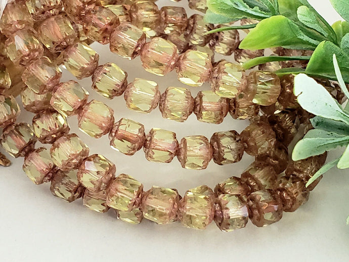 Lt Peridot Copper Edge - Czech Cathedral Beads - 6mm - 5