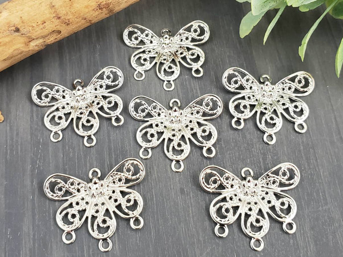 Filigree Butterfly Chandelier Connector - Stainless Steel - 12pcs