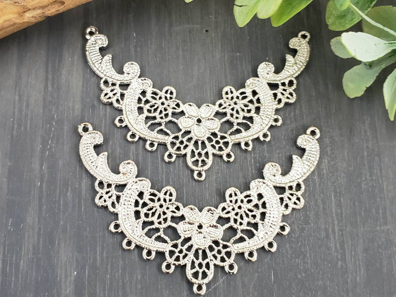 Antique Silver Filigree Chandelier Connector - 45mm - 2pcs