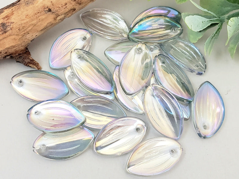 AB Blue Groove - Leaf Crystals - 20x12mm - 10pcs