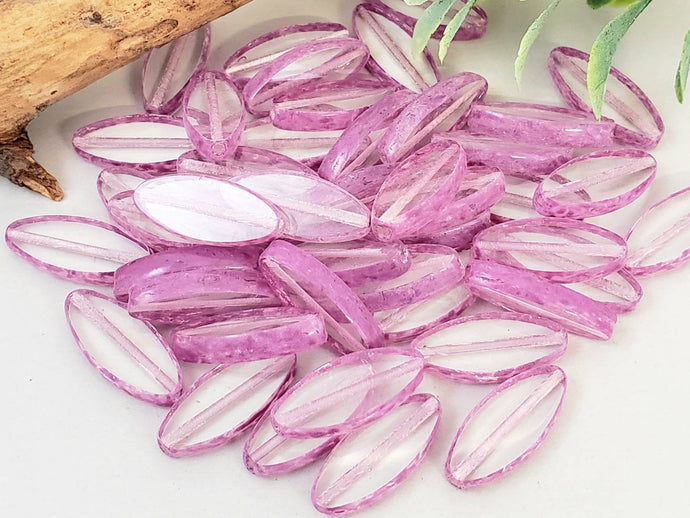 Purple Wash - Translucent Czech Spindle Beads - 15mm - 10pcs