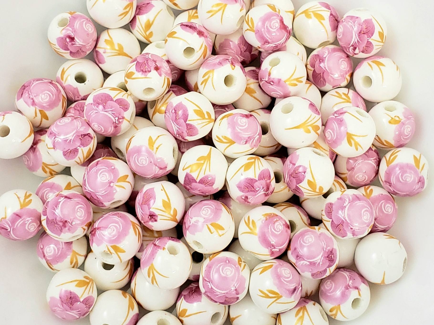 Raspberry Rose - Porcelain Ceramic Beads - 12mm - 10pcs