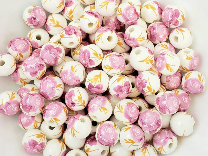 Raspberry Rose - Porcelain Ceramic Beads - 12mm - 10pcs