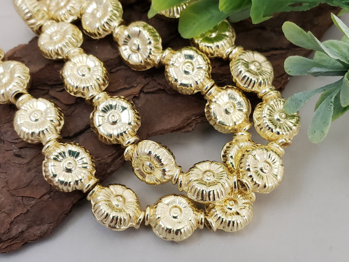 Gold Daisy Flower Spacer Beads - E-Coated - 10mm - 15pcs
