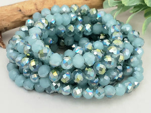 Opaque Cerulean Crystals - Electroplated Crystals - 6x4mm - 15" Strand