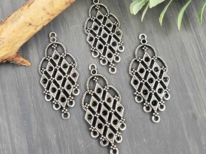 Antique Tibetan Silver Chandelier Connector - 40mm - 4pcs
