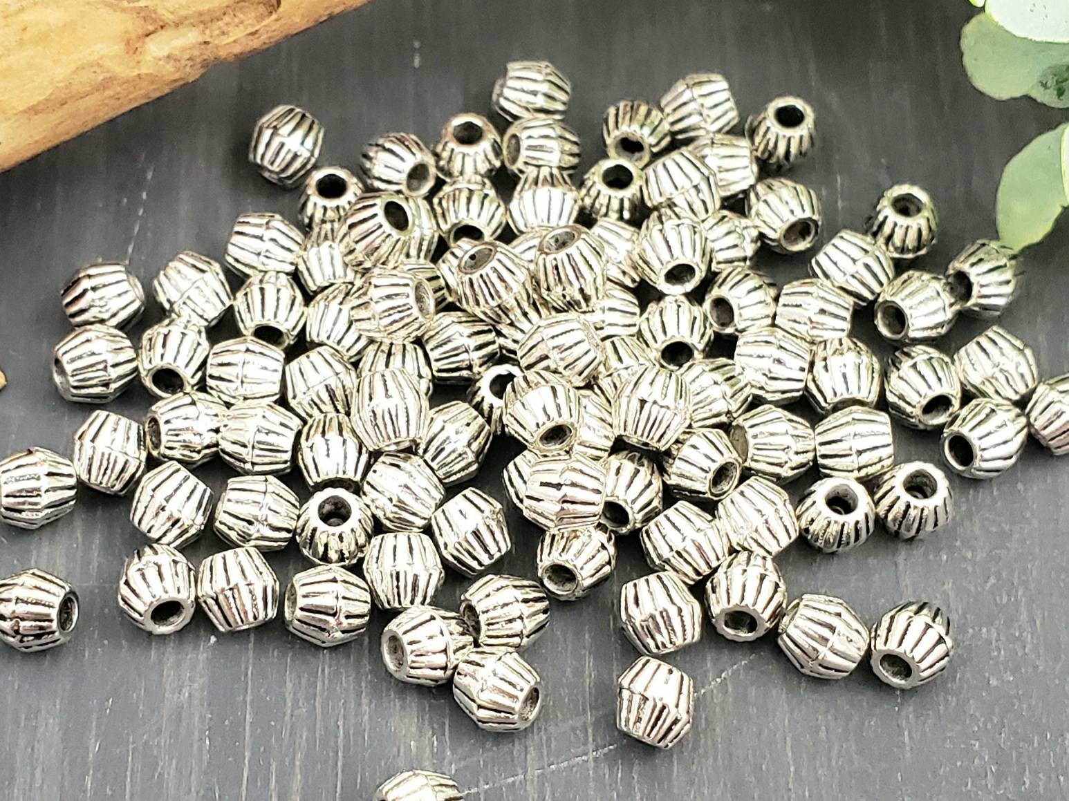 Antique Silver Ribbed Spacer Beads  - 4mm - 100pcs