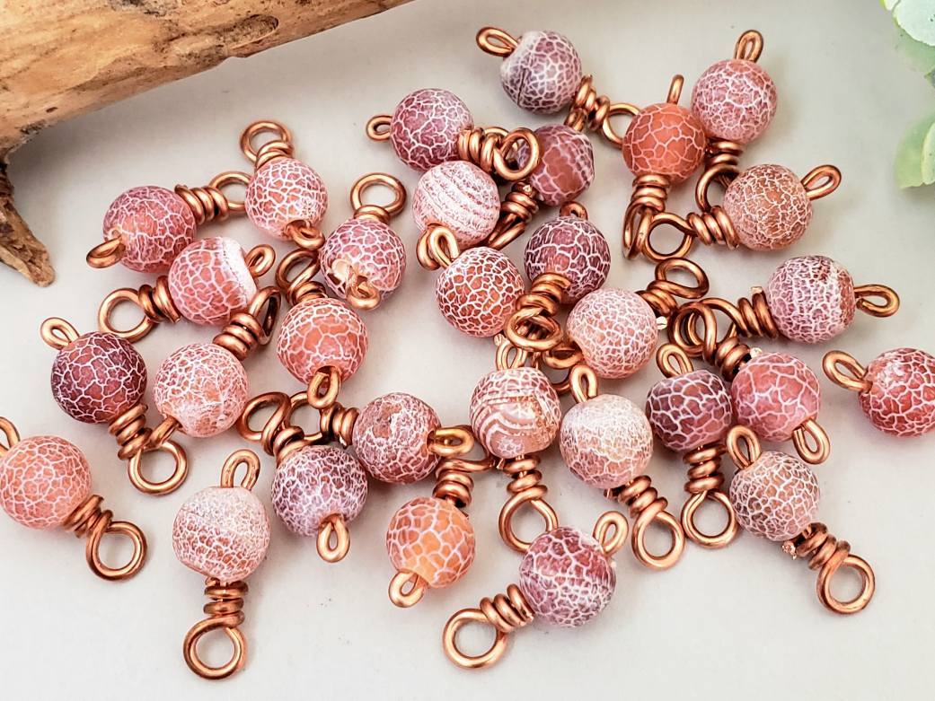 Frosted Red Fire Agate - Gemstone Charms - 6mm - 10pcs