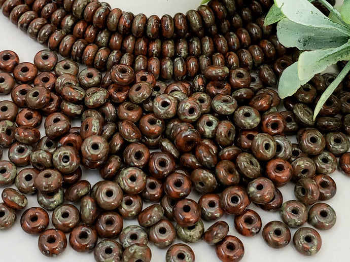 Red Picasso - Czech Druk Rondelle - 4mm - 12