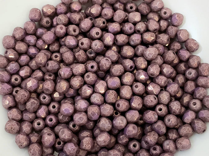 lavender Bronze Luster - 4mm Czech Faceted Fire Polished