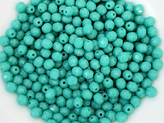 Opaque Turquoise - 4mm Czech Faceted Fire Polished