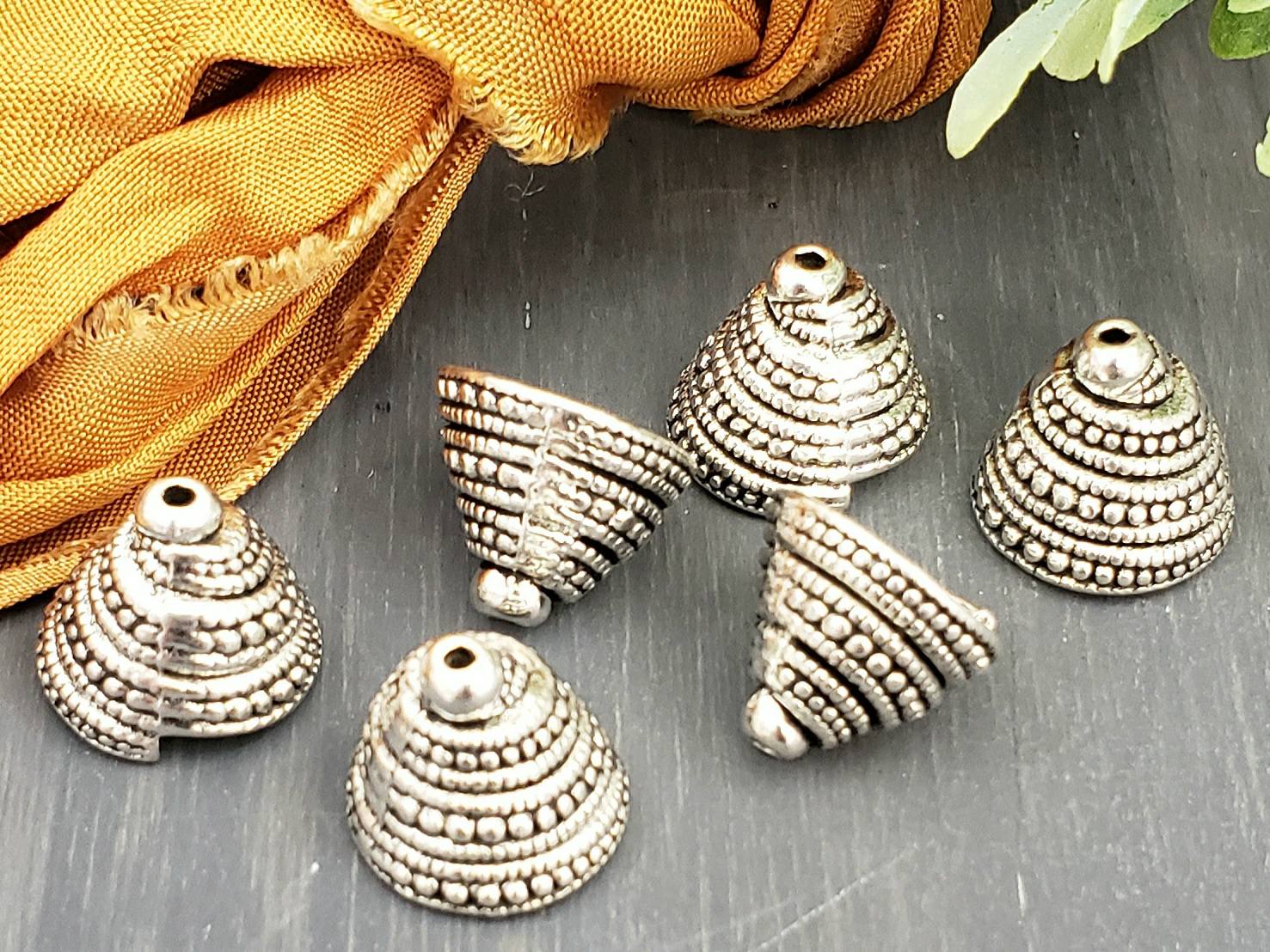 Antique Silver - Tassel Bead Cap Cones - 10mm - 4pcs