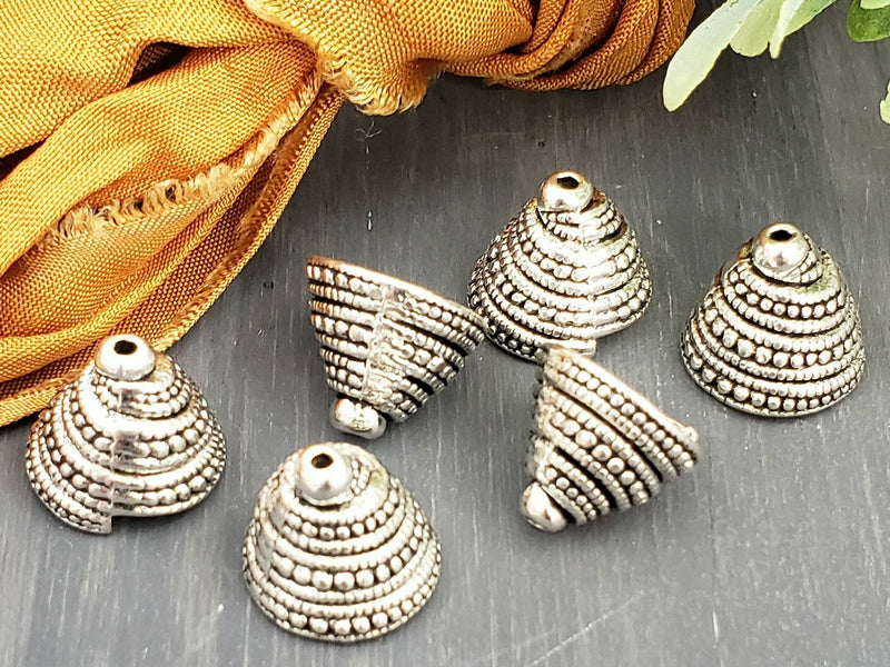 Antique Silver - Tassel Bead Cap Cones - 10mm - 4pcs