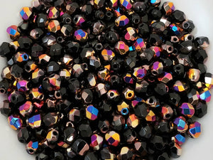 Black Sliperit - 4mm Czech Faceted Fire Polished