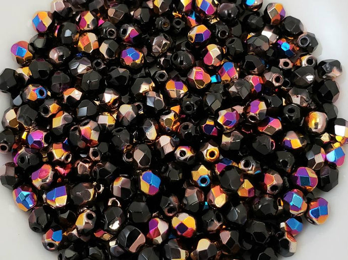 Black Sliperit - 4mm Czech Faceted Fire Polished