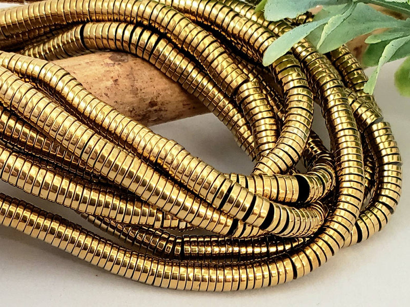 Antique Gold Plated Metallic - Hematite Disc - 4mm - 15.5" Strand