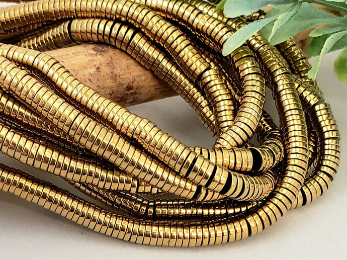 Antique Gold Plated Metallic - Hematite Disc - 4mm - 15.5
