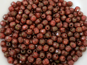 Autumn Red - 4mm Czech Faceted Fire Polished