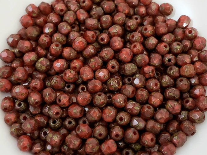 Autumn Red - 4mm Czech Faceted Fire Polished