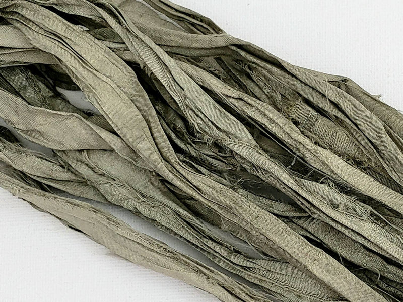 Soft Sage - Sari Silk Ribbon - Fair Trade - 5yds