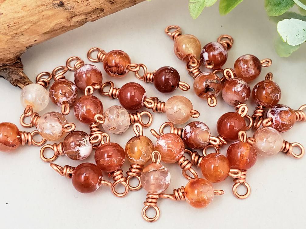 Red Fire Agate - Gemstone Charms - 6mm - 10pcs