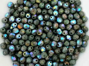 Opaque Matte Teal Green Rainbow - 4mm Czech Faceted Fire Polished