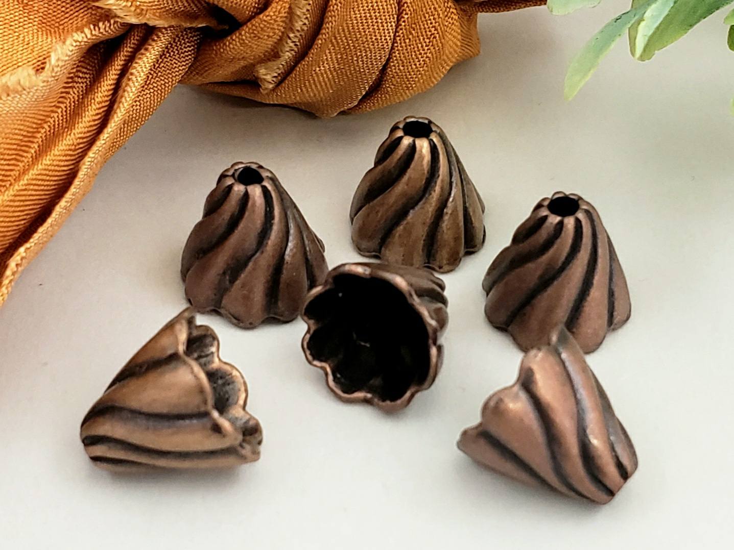 Antique Copper - Tassel Bead Cap Cones - 10mm - 4pcs