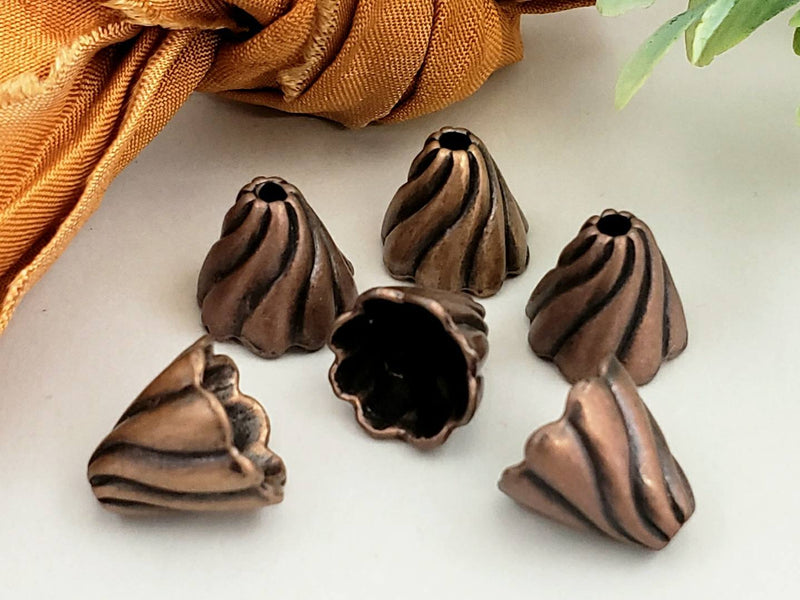 Antique Copper - Tassel Bead Cap Cones - 10mm - 4pcs