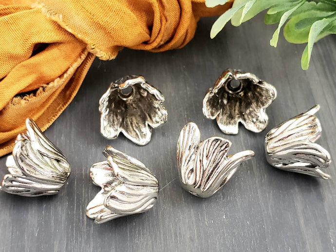 Antique Silver Leaf - Large Tassel Bead Cap Cones - 15mm - 3pcs