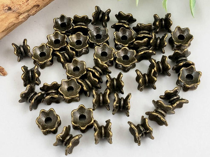 Antique Brass - Double Bead Caps - 8mm - 20pcs