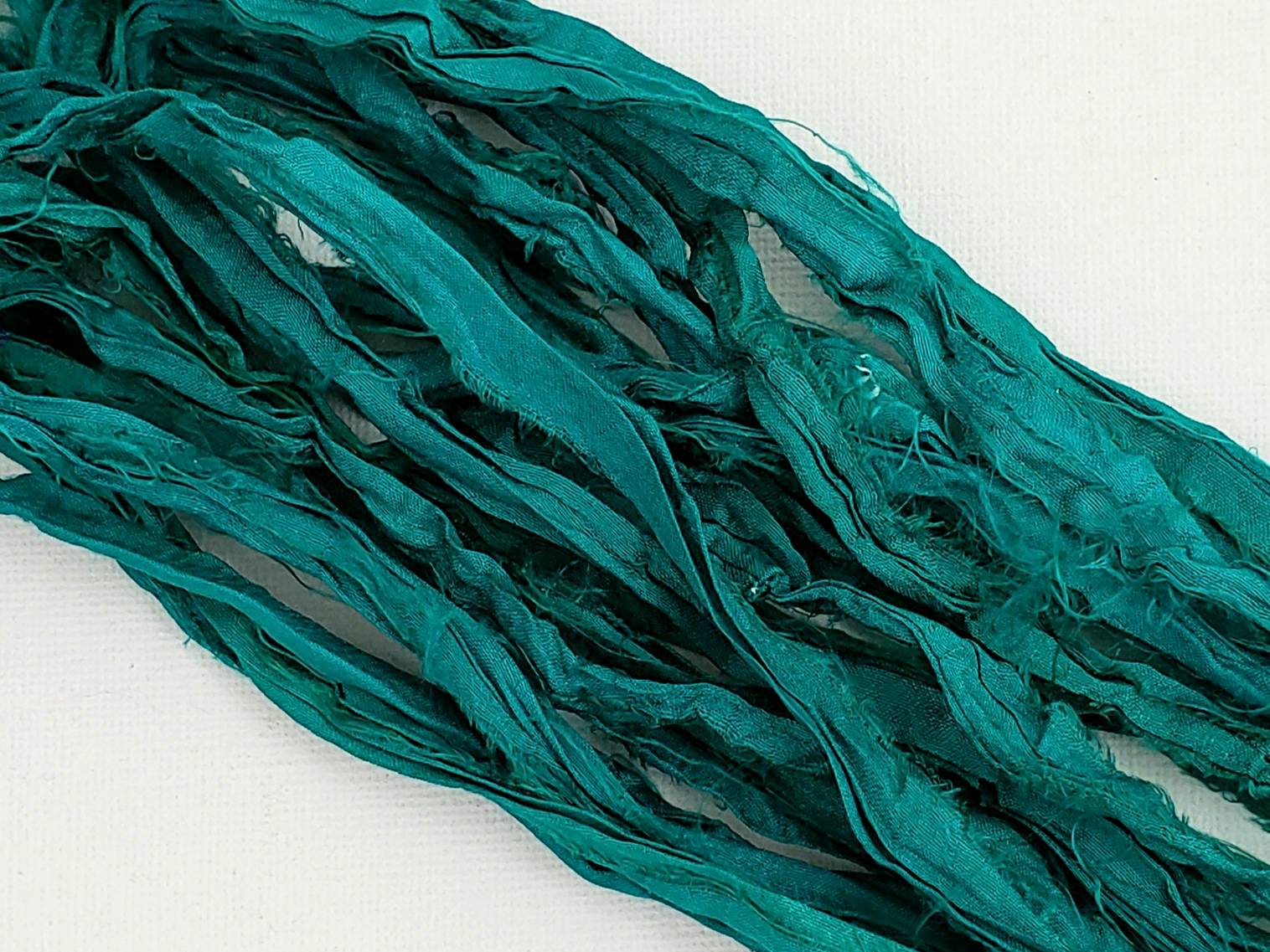 Teal - Sari Silk Ribbon - Fair Trade - 5yds