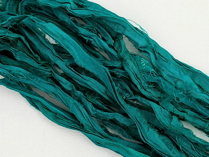 Teal - Sari Silk Ribbon - Fair Trade - 5yds
