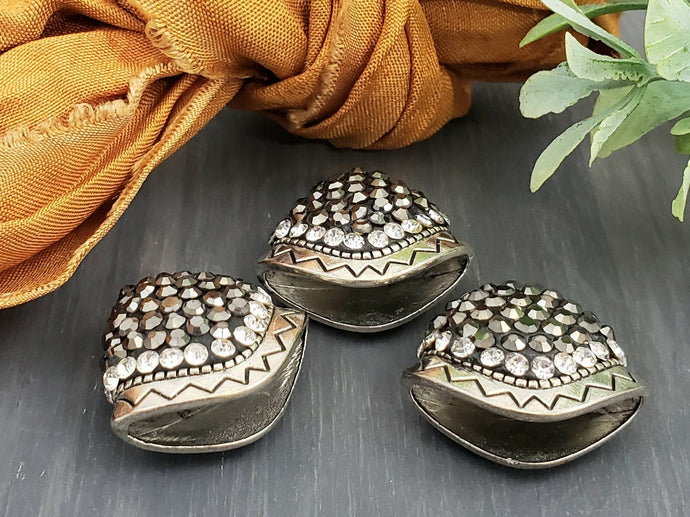 Antique Silver Pave Rhinestone - Tassel Bead Cones - 25mm - 1pc