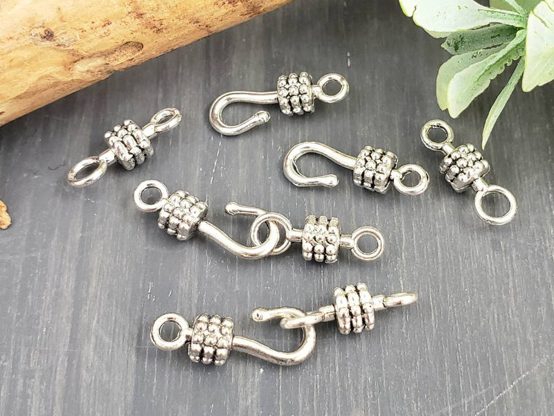 Antique Silver Textured Fish Hook Clasps - 4 sets