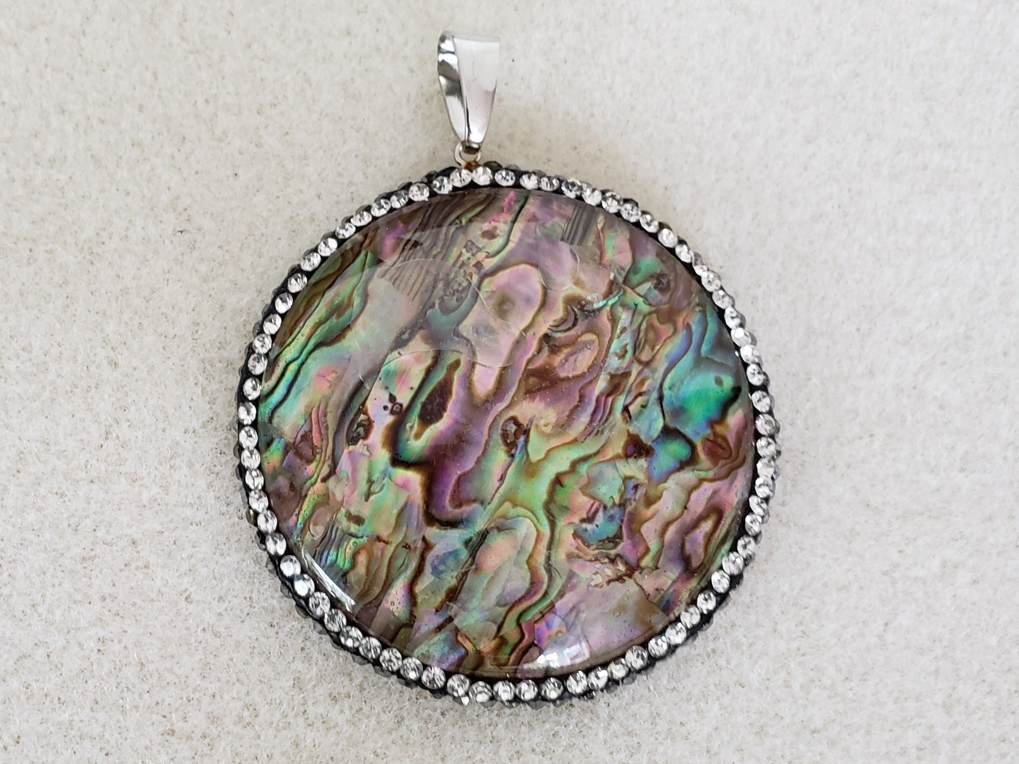 Large Pave Abalone - 50mm Glass Dome Pendant - 1pc