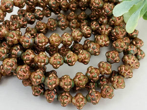 Green Blue Turquoise Picasso w/ Copper Wash - Czech Saturn Beads - 6mm - 25pcs