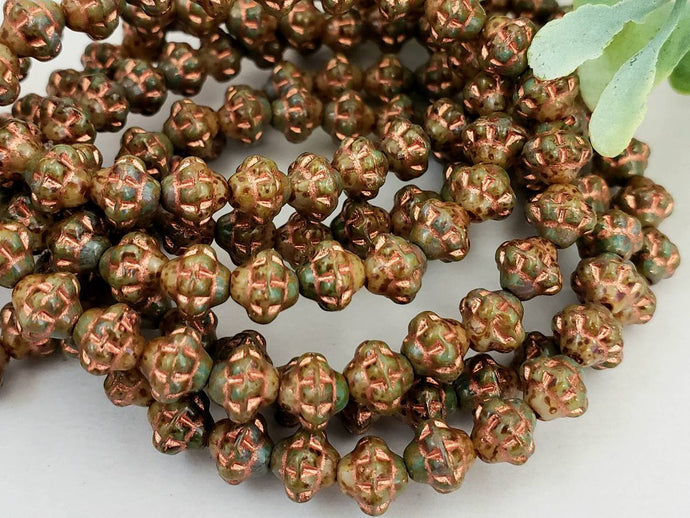 Green Blue Turquoise Picasso w/ Copper Wash - Czech Saturn Beads - 6mm - 25pcs