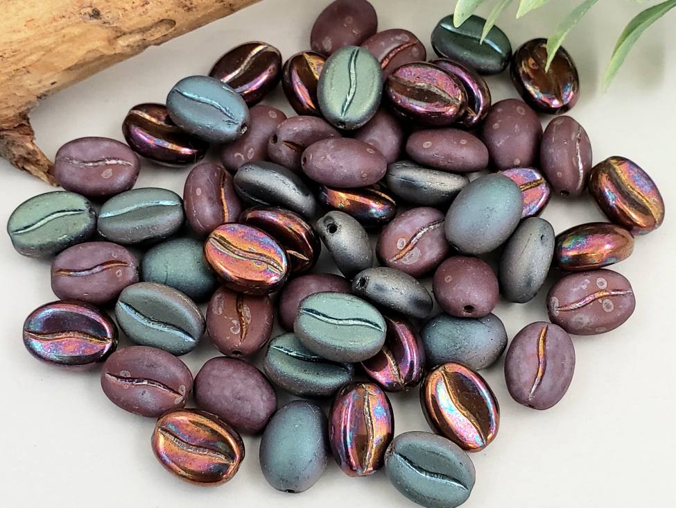 Metallic Plum Ice Blue Designer Mix - Czech Coffee Beans - 11x8mm - 20pcs Main image
