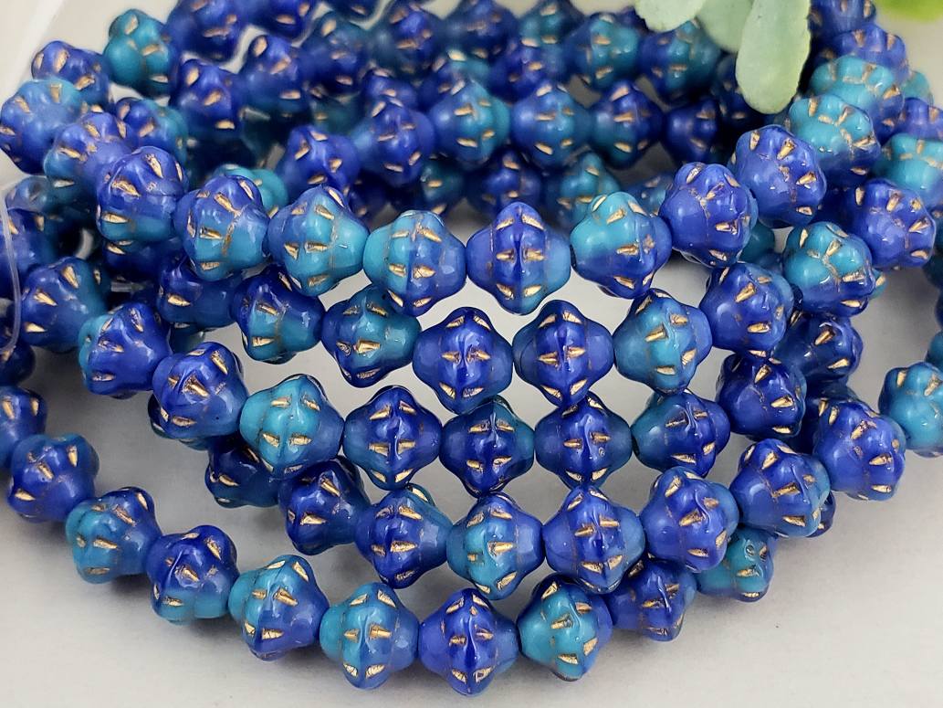 Royal Blue Turquoise w/ Gold Wash - Czech Saturn Beads - 6mm - 25pcs