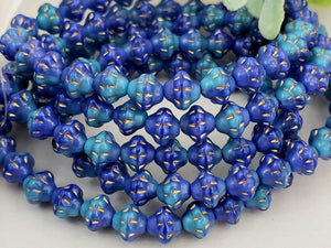 Royal Blue Turquoise w/ Gold Wash - Czech Saturn Beads - 6mm - 25pcs